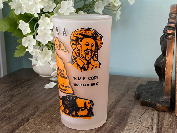 Midcentury Nebraska Souvenir Glass with State Map at Duckwells