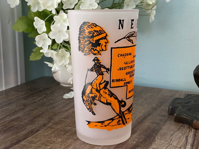 Midcentury Nebraska Souvenir Glass with State Map at Duckwells