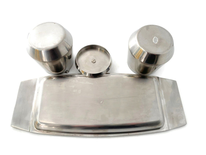Midcentury Stainless Sugar and Creamer Set by Stanley Roberts at Duckwells