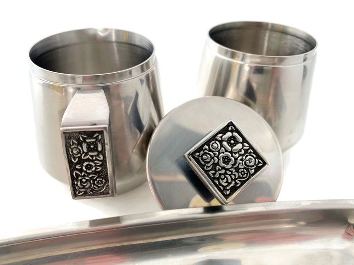 Midcentury Stainless Sugar and Creamer Set by Stanley Roberts at Duckwells