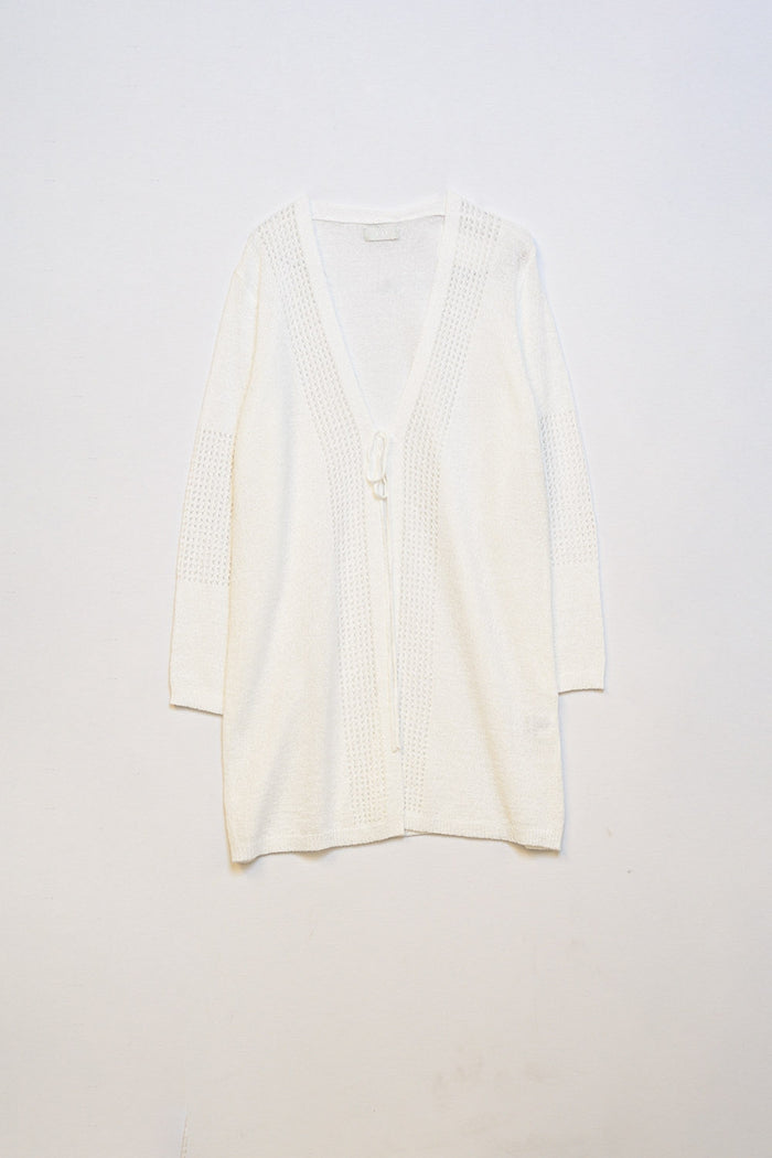 Midi Crochet Drawstring Cardigan in White
