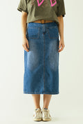 Midi denim skirt with front pockets