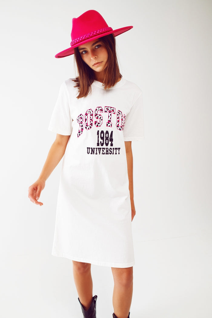 midi t-shirt dress in white boston 1984 university - dress