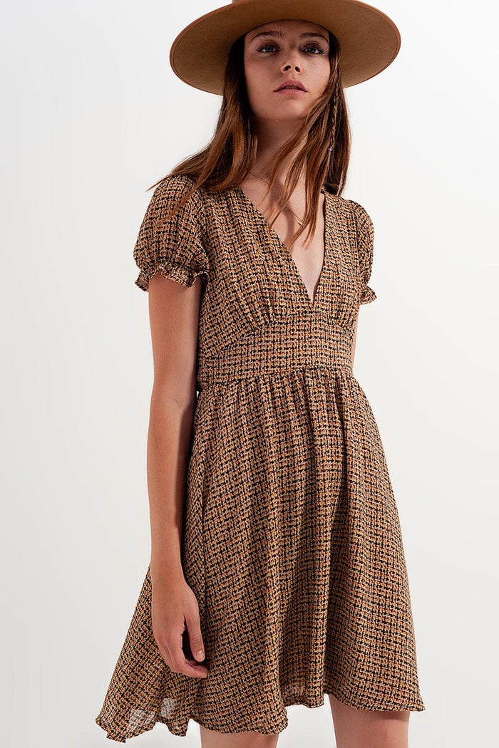 Mini dress in cream check - dress