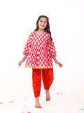 girls red printed kurta pajama set - Pinklay
