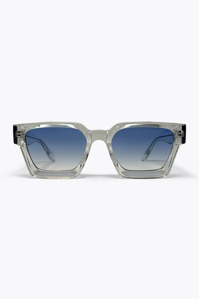 Multicolor Transparent Frame Blue Gradient Square Sunglasses