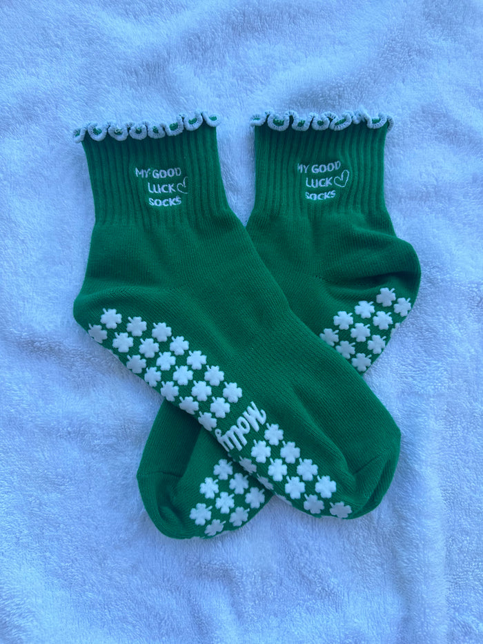 Green Pilates grip socks