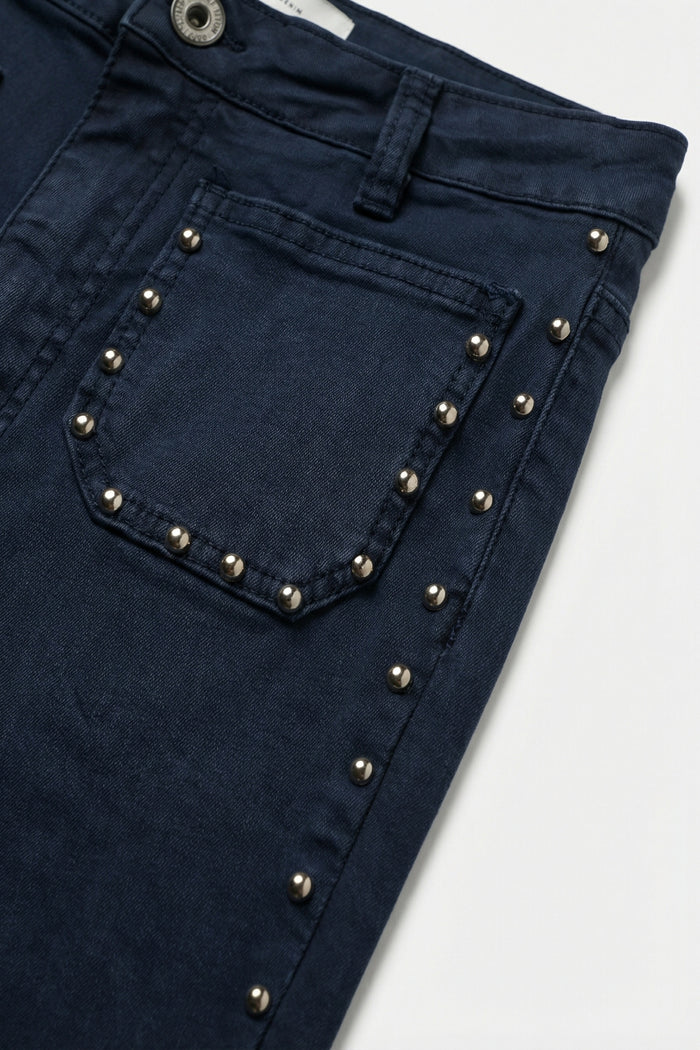 Navy High-Rise Flared Jeans with Stud Detail - Coloured Jeans
