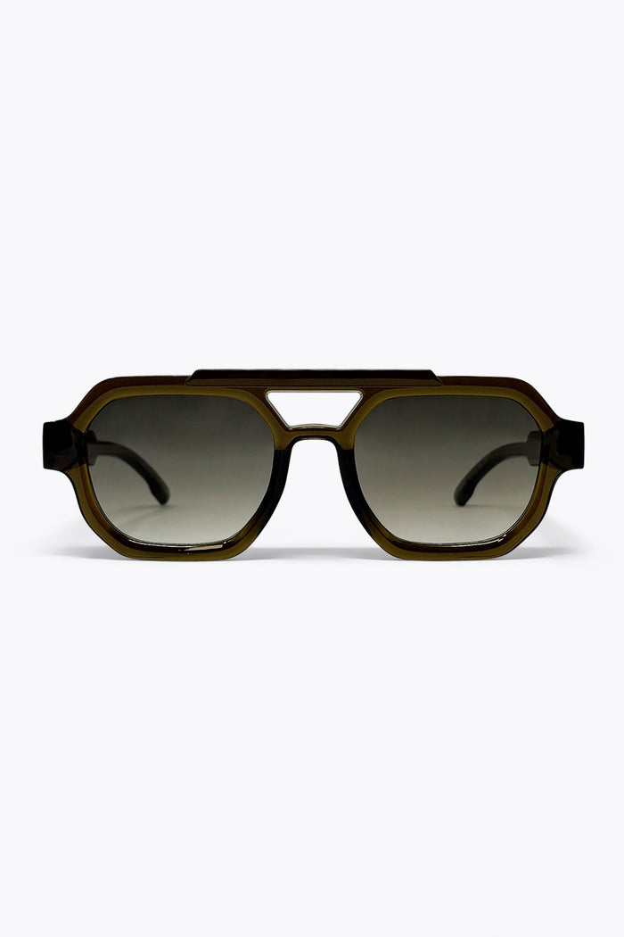 Olive Gradient Lens Chunky Geometric Frame Sunglasses