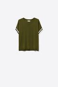 Olive Green fine Knited sweater with Striped Cuffs