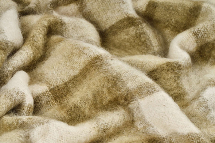 Olive Plaid Drumin Mohair Throw Blanket - Cushendale Woollen Mills