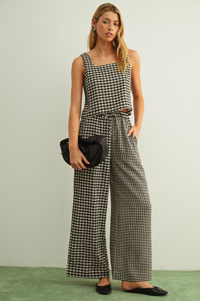 One Way or Another Black and Cream Mixed Gingham Pant