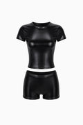 Onyx PU Leather Tee & Shorts – Size XXS/XS | Archive Sample
