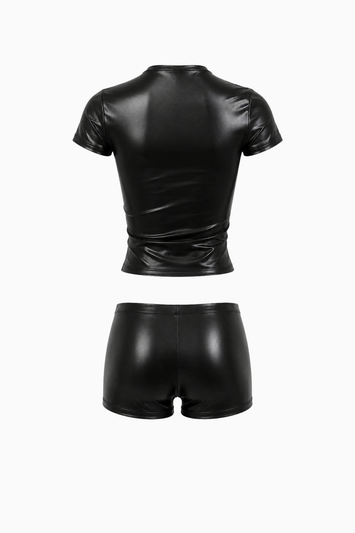 Onyx PU Leather Tee & Shorts – Size XXS/XS | Archive Sample