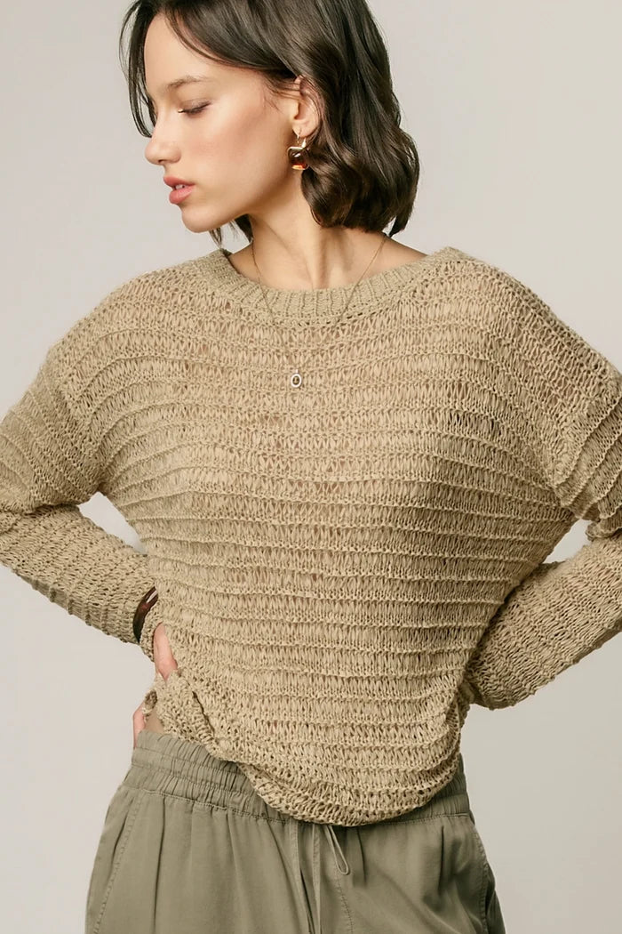 Open-Knit Crew Neck Sweater