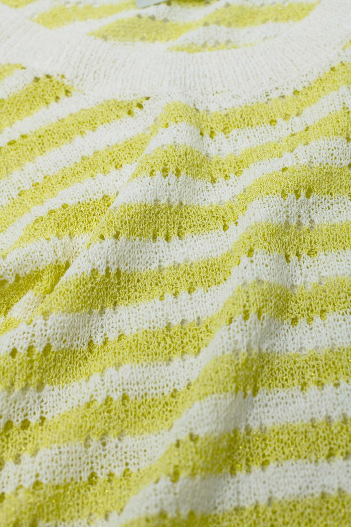 Open Knit Cropped Striped Sleeveless sweater in Yellow and White