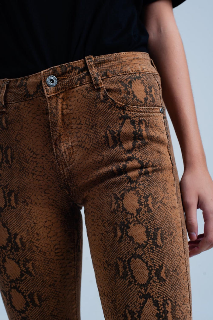 Orange Skinny Pants in Snake Print - Coloured Jeans