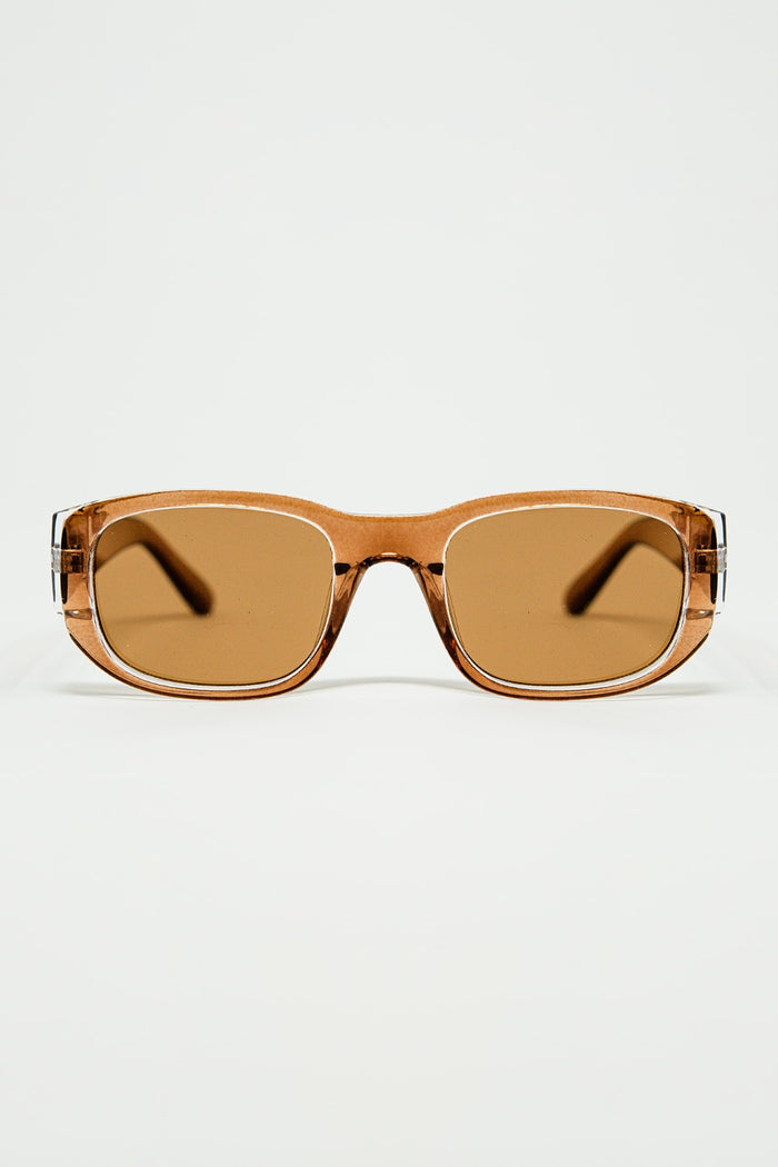 Oval Sunglasses with High Gloss Transparent Camel Frames