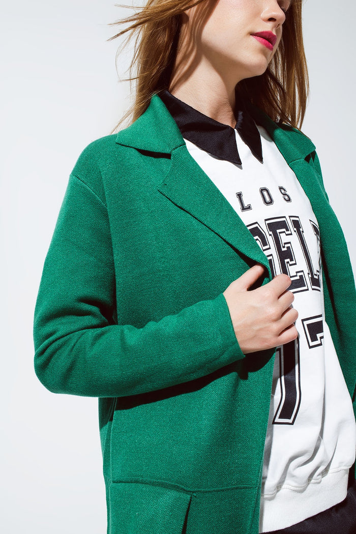 Oversized collar maxi cardigan in green
