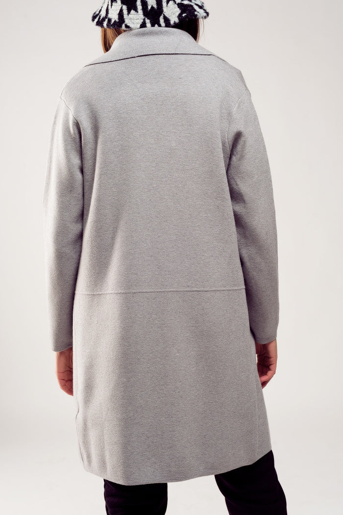 Oversized collar maxi cardigan in grey