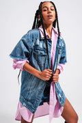 Oversized distressed short sleeves denim jacket