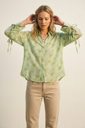 oversized Light Green Tie-Sleeve Button-Up Shirt - Shirts