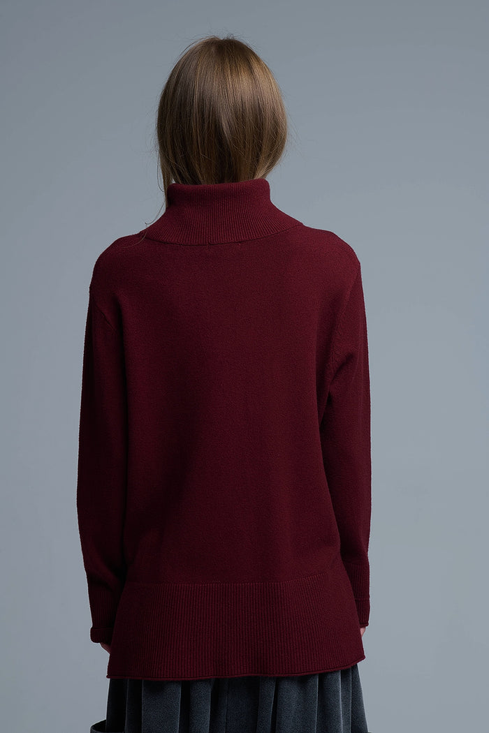 Oversized Roll Neck Sweater in Burgundy
