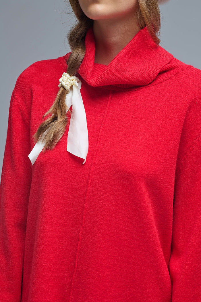 Oversized Roll Neck Sweater in Red