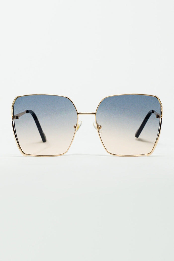 Oversized Square Metal Sunglasses In Blue Gradient Lens