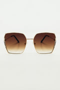 Oversized Square Metal Sunglasses In Brown Gradient Lens