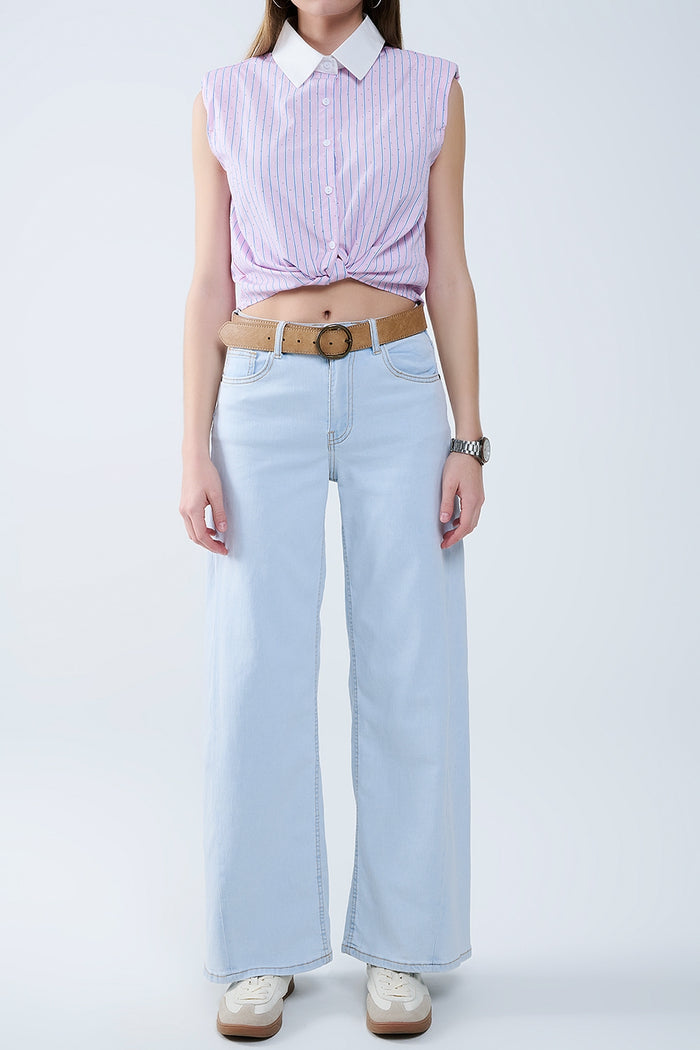 Oversized Straight Leg Jeans in Light Wash - Denim