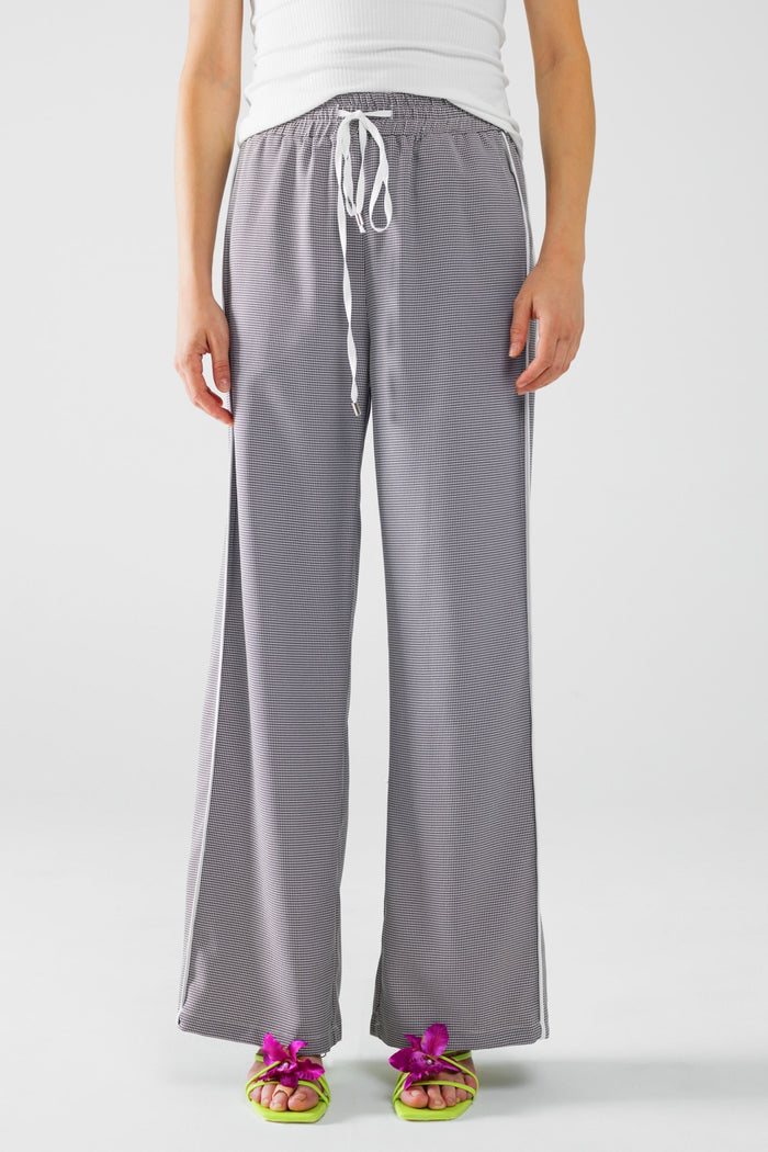 Palazzo Black and White Gingham Pants With Drawstring - trousers