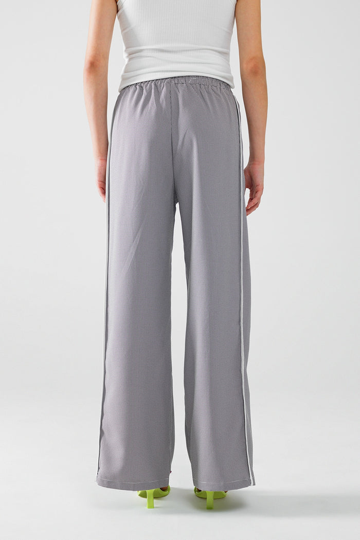 Palazzo Black and White Gingham Pants With Drawstring - trousers
