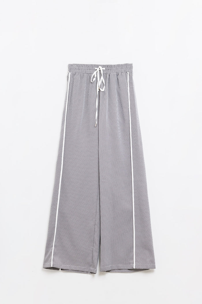 Palazzo Black and White Gingham Pants With Drawstring - trousers