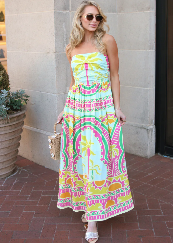 karlie summer Palm Beach Lime Bustier Strapless Maxi Dress bright