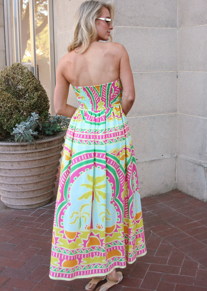 Palm Beach Lime Bustier Strapless Maxi Dress
