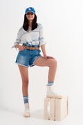 Paperbag denim short in medium blue - Denim