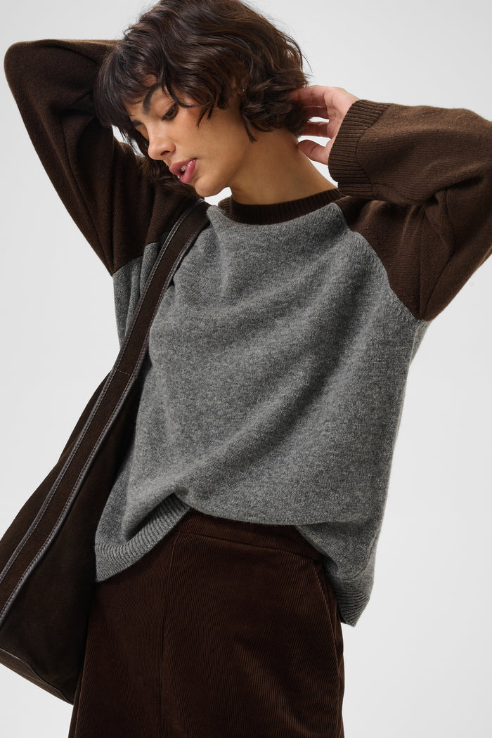 Part Two CleoPW Jumper Grey/Mole Colorblock 30310866 worn on model Shop Part Two at Dotique