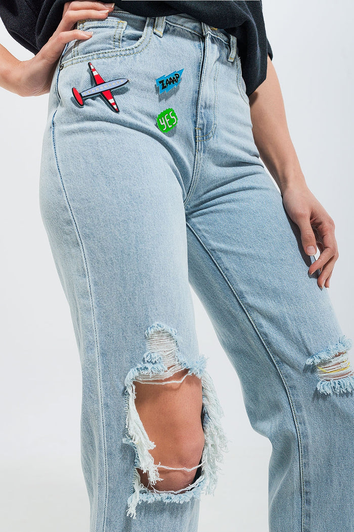 Patch rip jeans in light wash - Denim