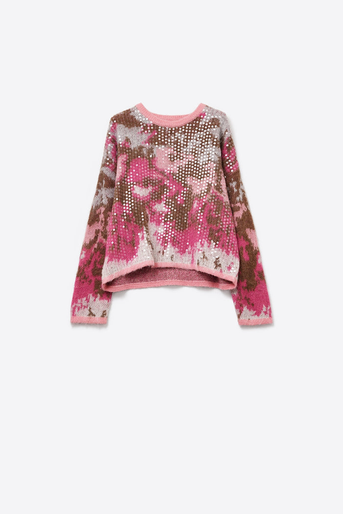 Pink Animal Print Sweater With Sequins