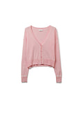 Pink Fine Knit Cardigan with Contrast Trim in white