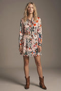 Pink Floral Print Satin Tie Neck Belted Mini Dress - dress