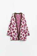 Pink Leopard print cardigan with wool