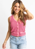 karlie sale Pink Stripe Knit Novelty Vest by Karlie sleeveless button down front