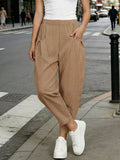 Plus Size Casual Elastic Waist Harem Pants Camel - Pants