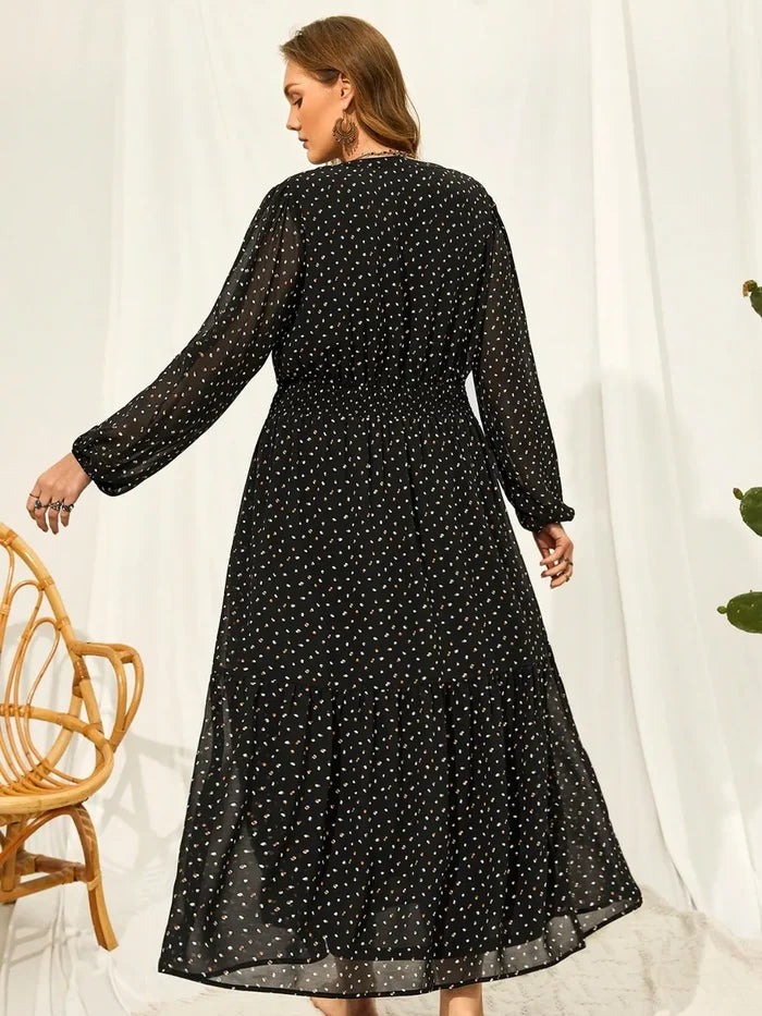 Plus Size Embroidered Tassel Balloon Sleeve Dress - Dresses