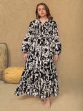 Plus Size Floral Print Balloon Sleeve Maxi Dress Black - Dresses