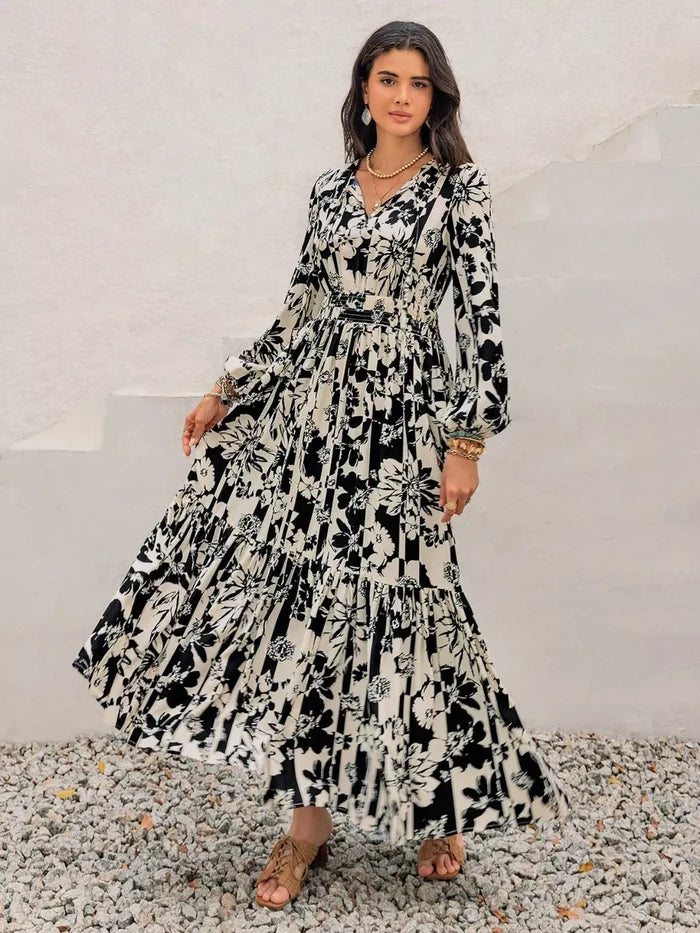 Plus Size Floral Print Balloon Sleeve Maxi Dress - Dresses
