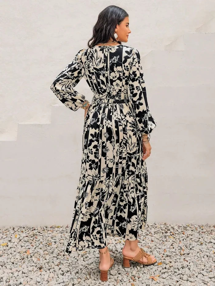 Plus Size Floral Print Balloon Sleeve Maxi Dress - Dresses