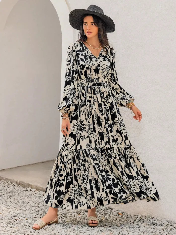 Plus Size Floral Print Balloon Sleeve Maxi Dress - Dresses